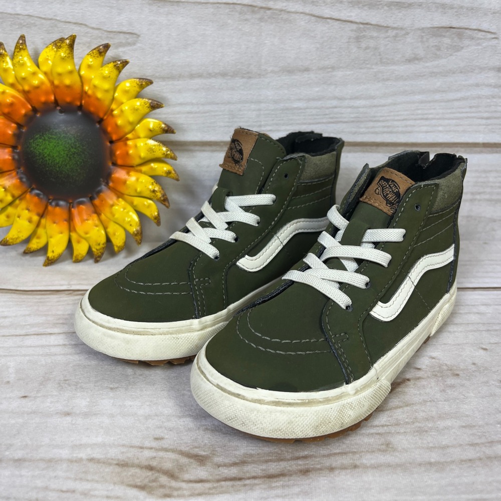 Vans Kids Sk8-Hi MTE Olive Green High Top Zip Sneakers Size 10C